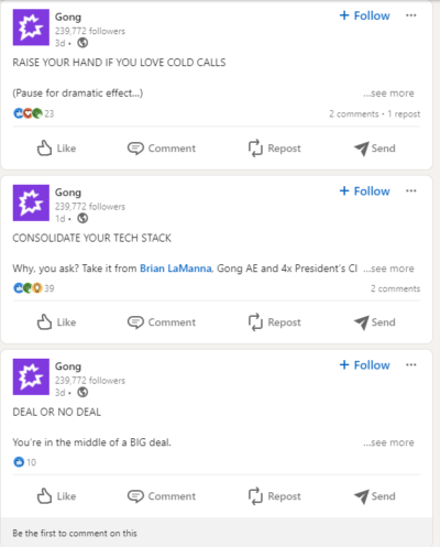 Gong's LinkedIn Posts Examples