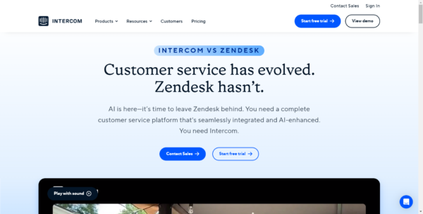 Intercom vs Zendesk competitive page
