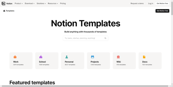 Notion Templates page