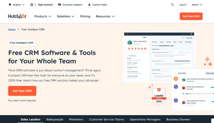 HubSpot- best CRM for SaaS startups, small businesses, and growing companies